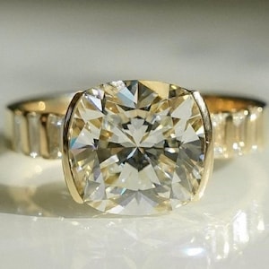 Bezel Set 4.15 Ct Cushion Cut Moissanite Engagement Ring, Cushion Cut Ring, Square Cushion, Bezel Set Ring