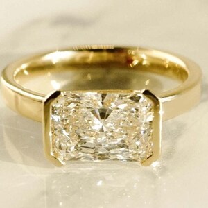 Bezel Set 2.43 Ct Radiant Cut Moissanite Engagement Ring, Crushed Ice Radiant Cut Ring, Elongated Radiant, Bezel Set Ring