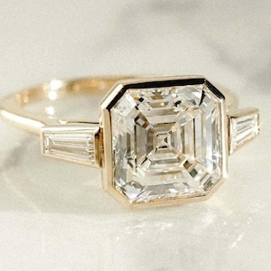 Bezel Set 2.85 Ct Asscher Cut Moissanite Engagement Ring , Asscher Cut Ring, Moissanite Engagement Ring, Asscher Cut Moissanite Ring