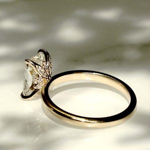 2.40 Ct Radiant Cut Moissanite Engagement Ring, Crushed Ice Radiant Cut Ring, Elongated Radiant, Hidden Halo Ring for Her