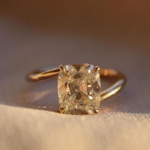 Old Mine 2.50 Ct Cushion Cut Moissanite Engagement Ring, Old Mine Cushion Cut Ring, Elongated Cushion, Solitaire Ring for Her