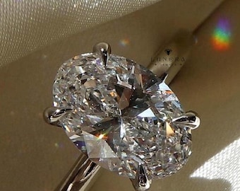 Anillo de compromiso de moissanita de corte ovalado de 2,60 quilates, anillo de corte ovalado, óvalo alargado, anillo único para ella
