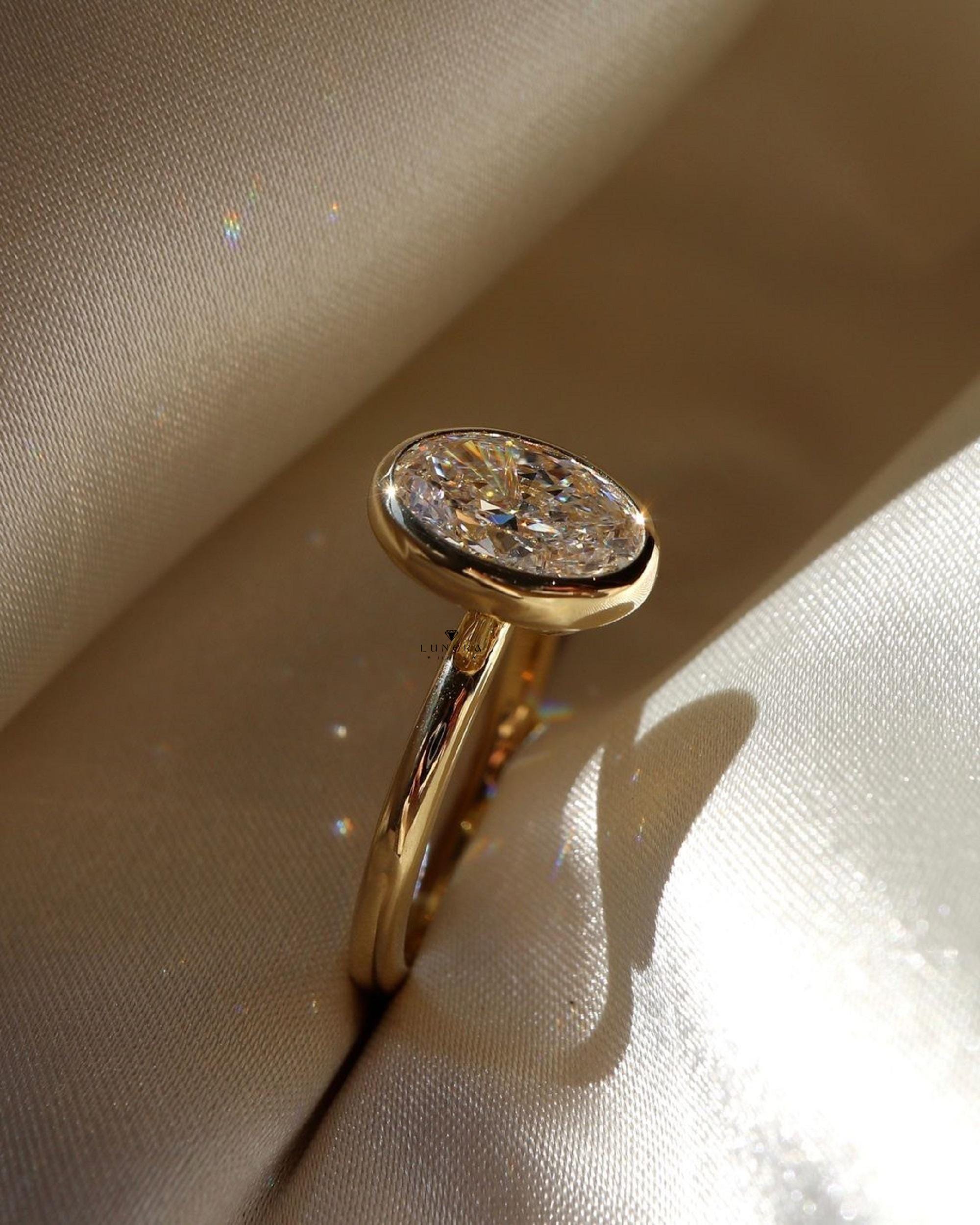 Bezel Set 2 Ct Oval Cut Moissanite Engagement Ring, Oval Cut Ring ...