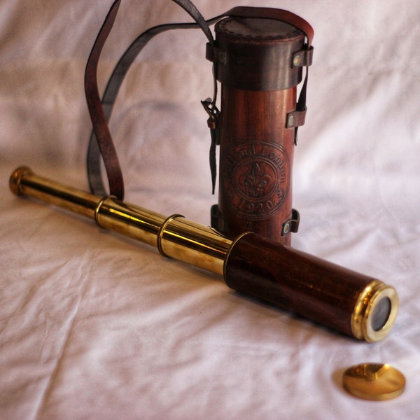 Vintage stijl massief messing 15 inch piraat telescoop met lederen hoes geschenk