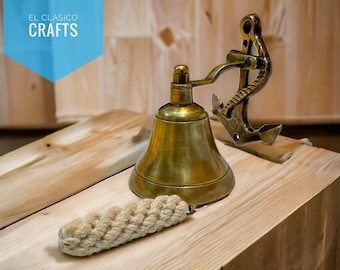 Campana de barco de latón con acabado antiguo de 7,6 cm (3 pulgadas), ancla, campana de barco náutica marina, campana de barco, ancla, decoración de pared, regalo, Navidad, campana, muebles, Halloween