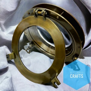 Canal Boat Aluminium 15&quot;  Porthole Window Gold Antique finish Door Glass Nautical Porthole Decor Nautical Ship Gift for Christmas Halloween