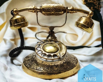 Nautical Brass Golden Vintage engraved Rotary Phone Old Fashioned Telephone Victorian Maharaja tabletop desk working phone