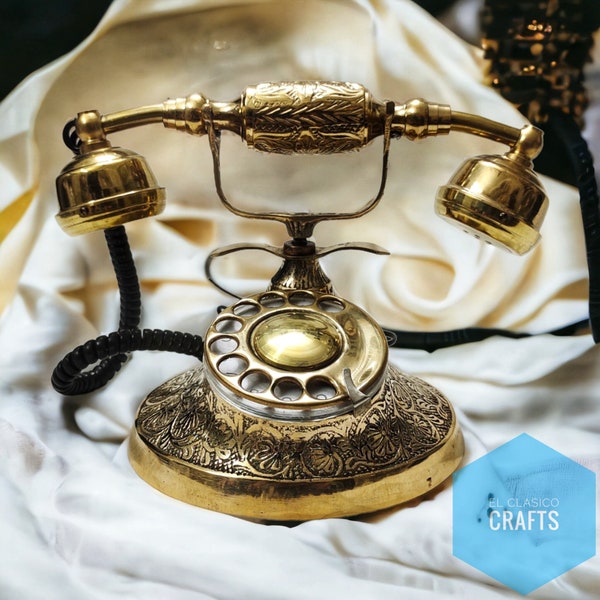 Nautical Brass Golden Vintage engraved Rotary Phone Old Fashioned Telephone Victorian Maharaja tabletop desk working phone