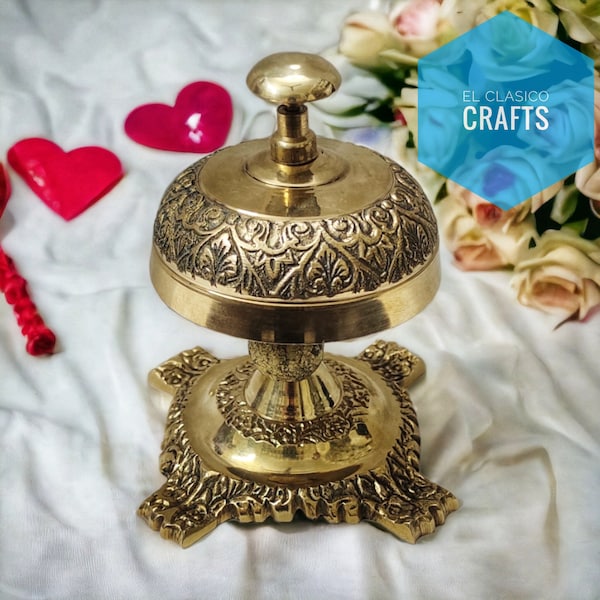 Vintage Bell Service Hotel Desk Counter Brass Reception Top Table Ornate Polish Bell gift home decor