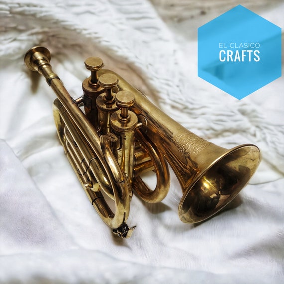 Vintage Polished Brass Bugle Instrument Pocket Trumpet Flugel Horn &  Mouthpiece
