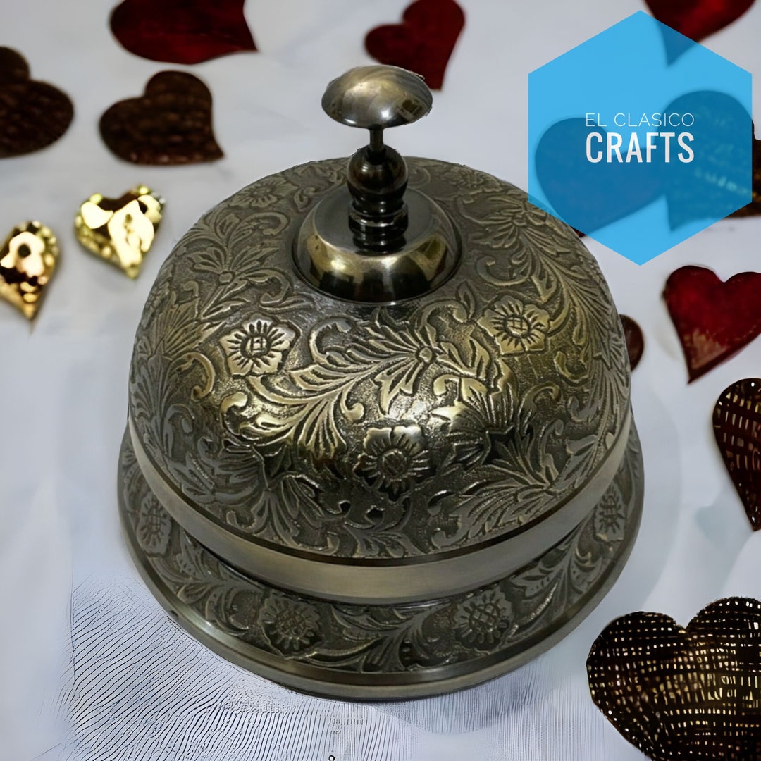 Handmade Brass Vintage Ornate Nickel Finish Hotel Front Desk Bell ...