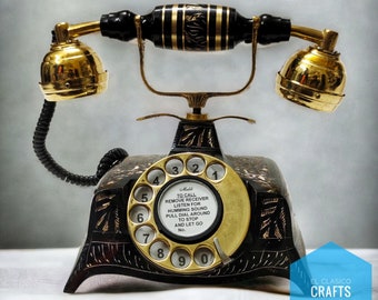 muque Vintage Telephone T (Mサイズ) Vintage Telephone Brass Rotary Phone Antique Look Retro Home