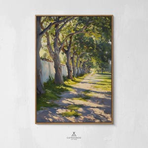 Tree-Lined Path Art Print, Dappled Light Impressionist Landscape (Digital Download)