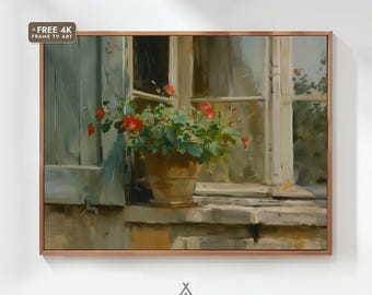 Vintage Window Blooms, Rustic Spring Art, (Printable Digital Download)