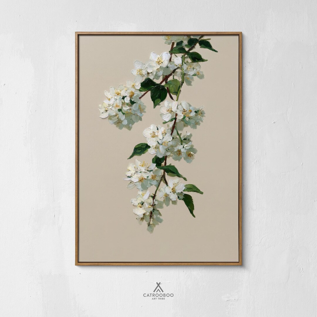 White Jasmine Wall Art, Botanical Floral Painting (printable Digital ...