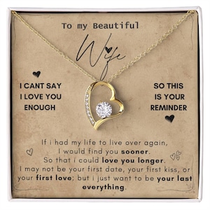Regali per la moglie, collana per la moglie dal marito, biglietto di anniversario per la moglie, regali di compleanno di Natale per la moglie, regalo per mia moglie, regali per la moglie