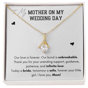Zierliche Halskette, Geschenk für Mama am Hochzeitstag, Mutter der Braut, Geschenk der Tochter, Hochzeitsgeschenk, Nachricht Karte Schmuck, Hochzeitsschmuck