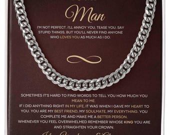 Collana Uomo "To My Man" In Acciaio Inox, Maglia Cubana, Chiusura A Calamaro, Regalo Perfetto