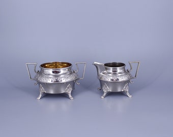 Antique Set of Sugar Bowl and Creamer.  F.E. Lindstrom, Eskilstuna, Sweden . Art Nouveau. 1900's Silver Plated