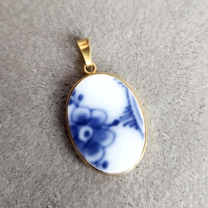 Royal Copenhagen Blue Fluted Porcelain Pendant - Handmade Gold-Plated 925 Silver Necklace - Danish Jewelry Gift