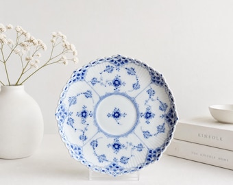 Royal Copenhagen Blue Fluted Full Lace #1035 Saucer, Hand-Painted Danish Porcelain