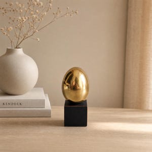 Scandia Present Golden Egg Sculpture Sweden 1960s Gilded Brass Decorative Object