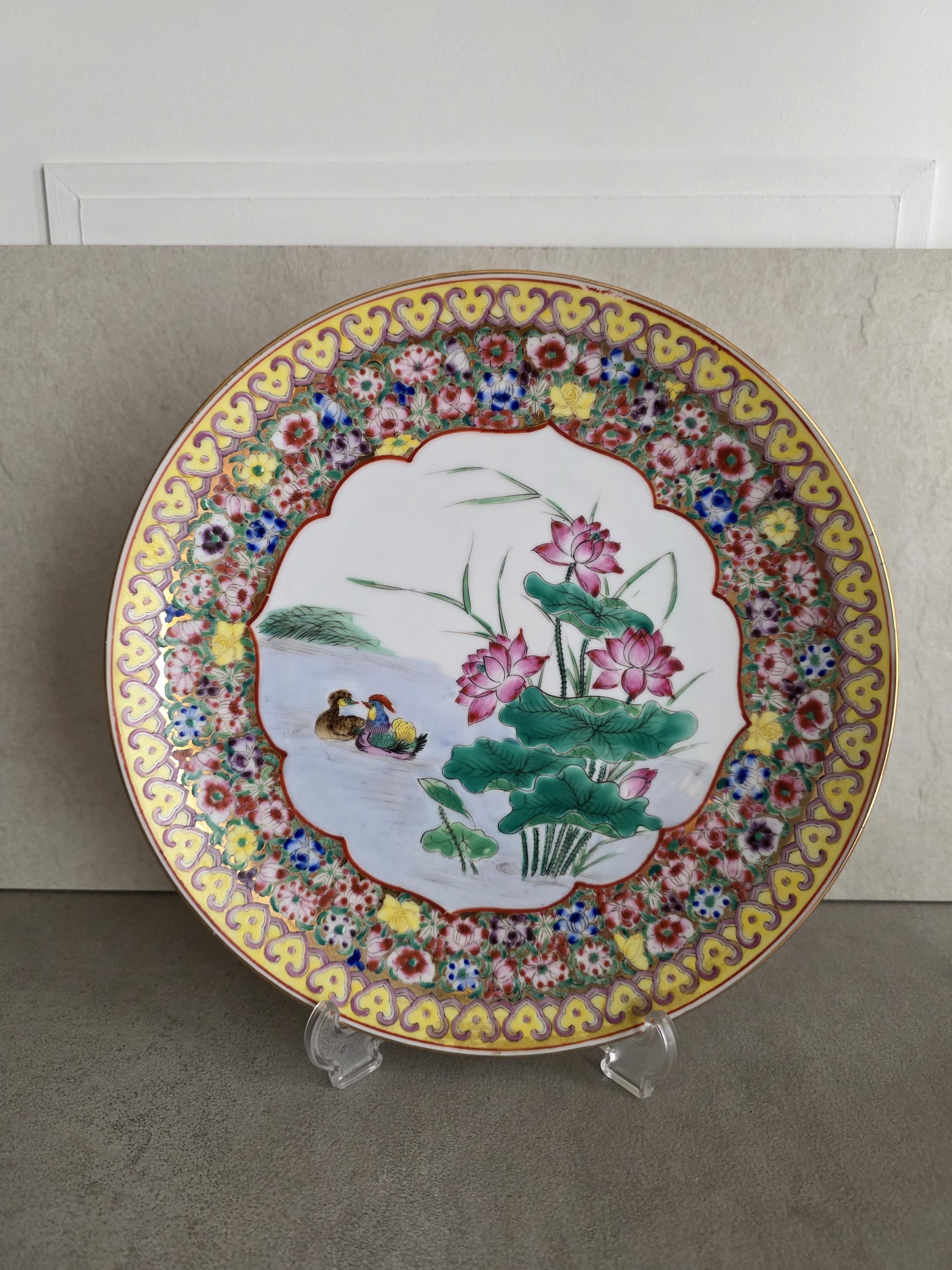 中国磁器皿 • 1900年代 黄色と金色の花柄 • オシドリ • 26 cm - Etsy 日本