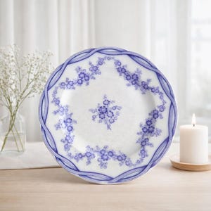 Antiek dinerbord C.M. & S "Aperine" patroon, jaren 1860 blauw transferware