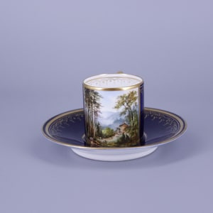 Hans Heiling Karlsbad Cup & Saucer – Late 19th C. Hand-Painted Landscape, Bohemian Porcelain