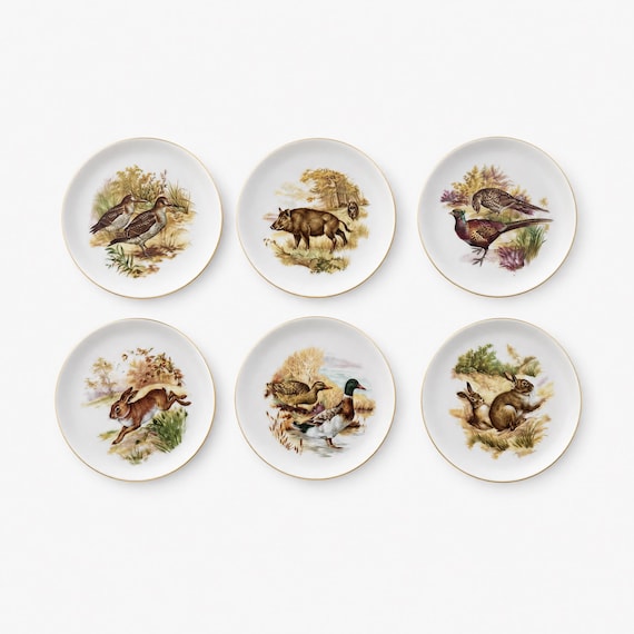 6-teiliges Teller-Set mit Tiermotiven, Fürstenberg, deutsches Porzellan, 1970er Jahre