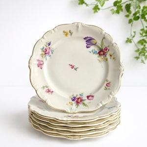 Set di 6 piattini da dessert Rosenthal Pompadour, porcellana antica degli anni '20, 17,5 cm, Germania.