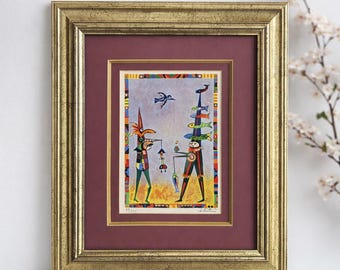 Guillermo Silva Santamaria Lithograph 1990s Framed Colorful Modern Art 36 cm