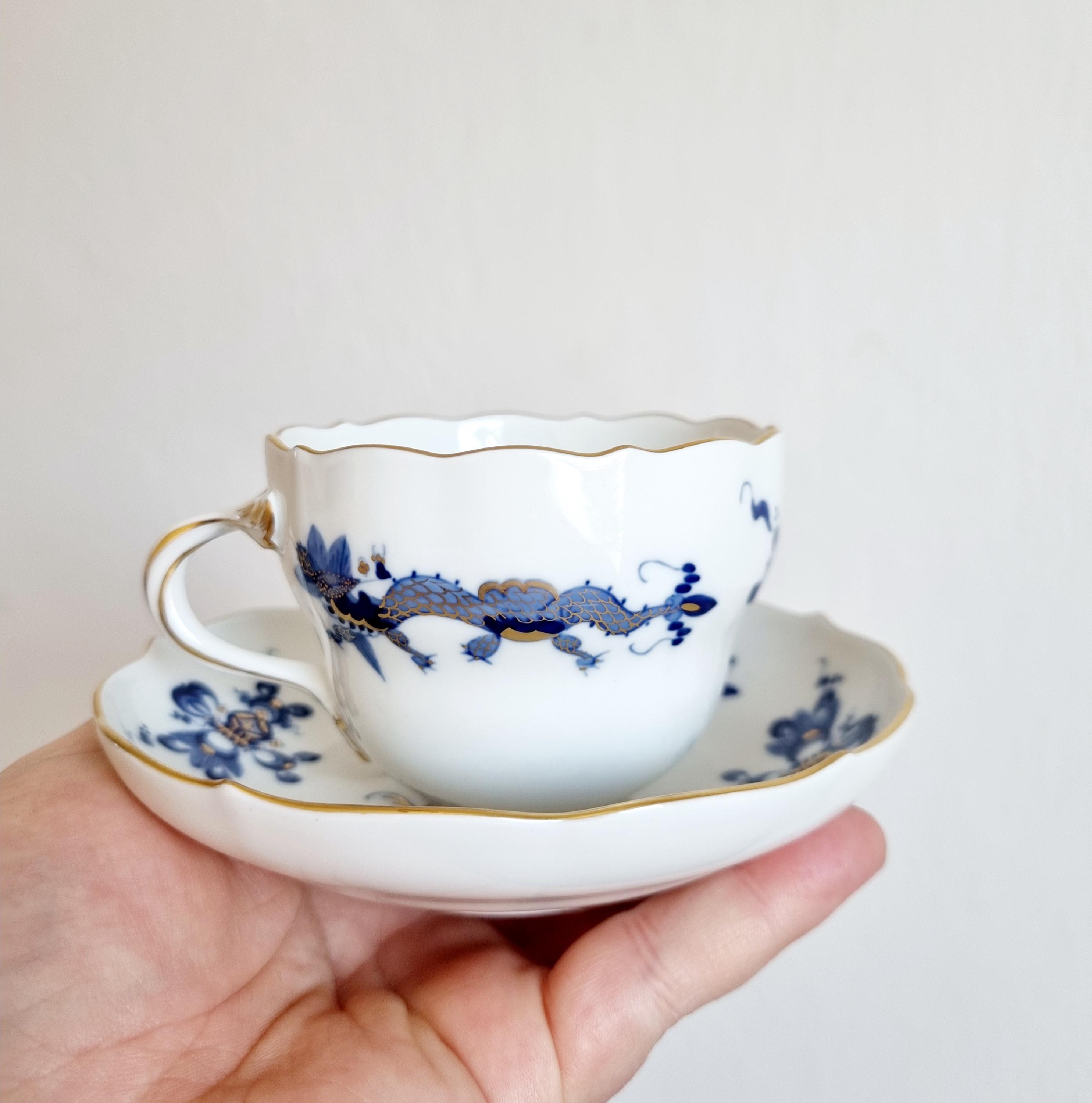 Meissen Blue Rich Court Dragon Teacup and Saucer – Elegant