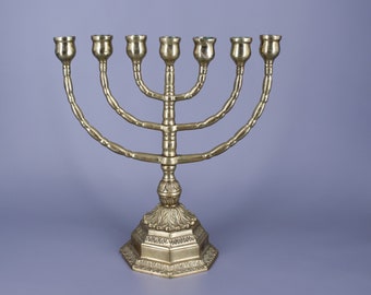Antique Solid Brass, Hanukkah Menorah. Brass 7 Armed, Candleholders. Made in Sweden