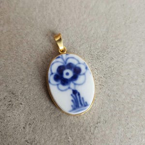 Royal Copenhagen Blue Fluted Porcelain Pendant - Handmade Gold-Plated 925 Silver Necklace - Danish Jewelry Gift