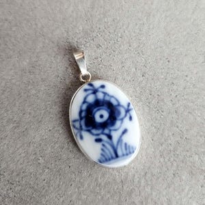 Royal Copenhagen Blue Fluted Porcelain Pendant - Handmade 925 Silver Necklace - Danish Jewelry Gift