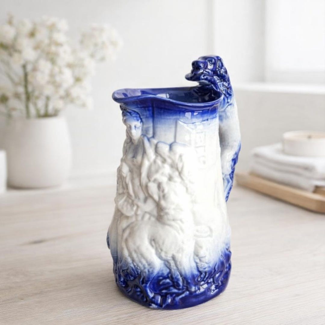 Antique Burleigh Ironstone Staffordshire Pitcher – Flow Blue