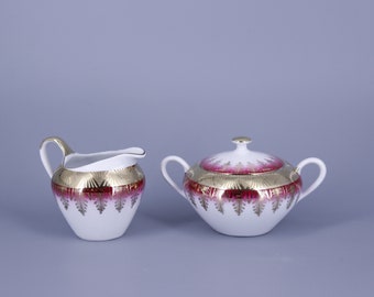 Bareuther Bavaria Porcelain Set of Sugar Bowl and Creamer 1970's Hand made