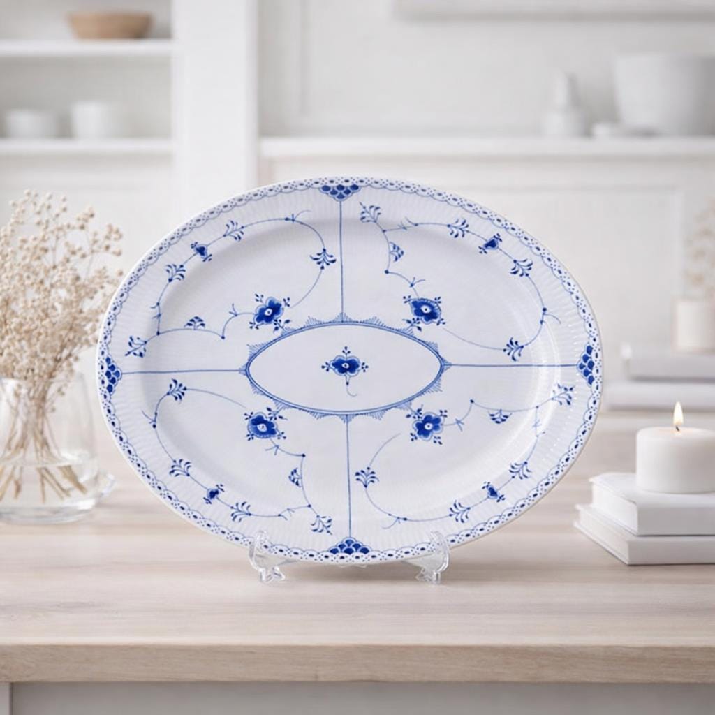 Royal Copenhagen Blue Fluted Half Lace #534 Large Oval Serving