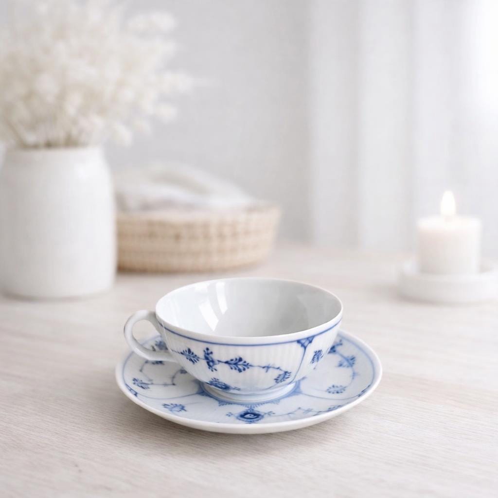 Rare Royal Copenhagen Blue Fluted Plain #88 Miniature Cup & Saucer