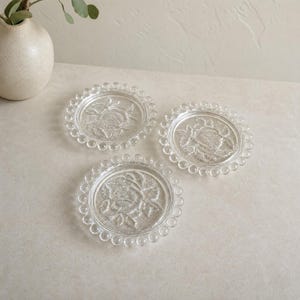 Vintage German Glass Coasters Set – Rose Pattern – 1960s – Set of 3 – 10 cm