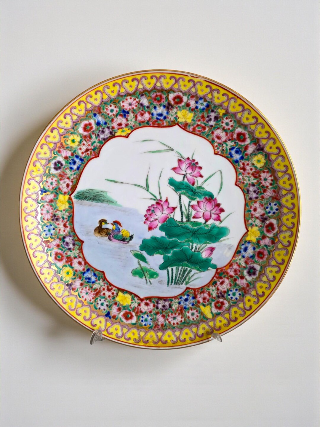 中国磁器皿 • 1900年代 黄色と金色の花柄 • オシドリ • 26 cm - Etsy 日本