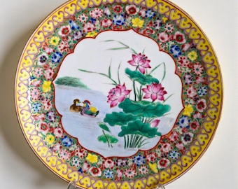 中国磁器皿 • 1900年代 黄色と金色の花柄 • オシドリ • 26 cm - Etsy 日本