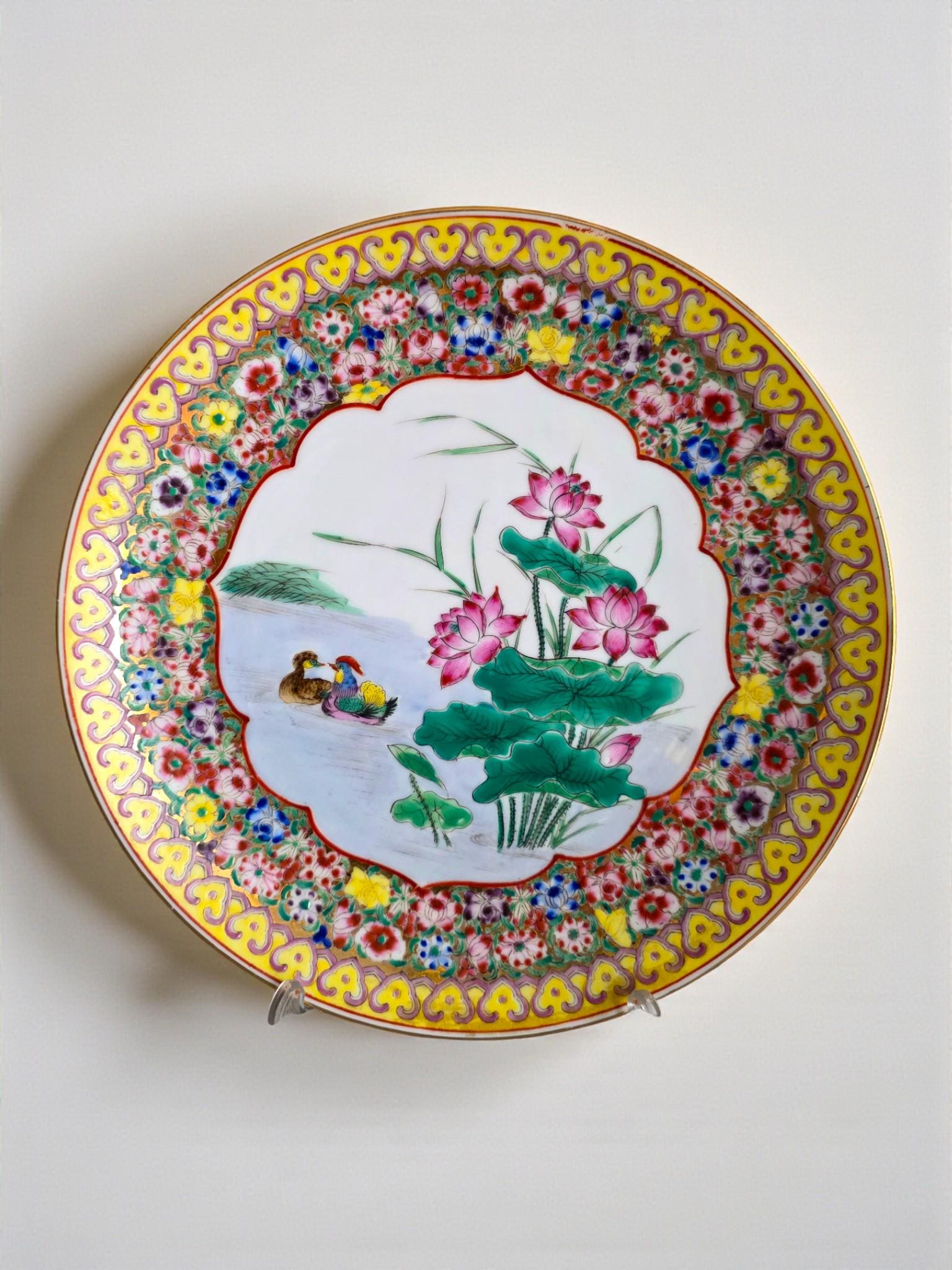 中国　年代物　お皿 中国磁器皿 • 1900年代 黄色と金色の花柄 • オシドリ • 26 cm - Etsy 日本