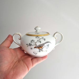 Rosenthal Elite Bavaria Sugar Bowl | 1930s Hand-Painted Porcelain | Peacock Motif | Gold Trim | 16 cm | German Art Deco
