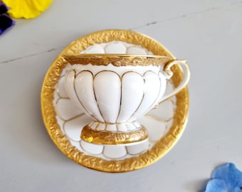 Meissen X-Form Espresso Cup & Saucer White and Gold Porcelain, Luxury Coffee Set, Collectible Gift for Her