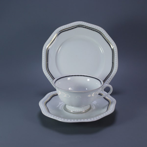 Tea Cup with Saucer and Dessert Plate - ROSENTHAL - 1920's - European Pottery - Excellent Condition ART DECO  White China