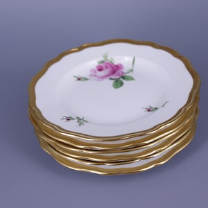 Set of 6 Meissen Dessert Plates – 1920s Hand-Painted Roses, 1st Quality German Porcelain