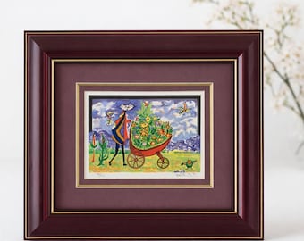 Litografía de Guillermo Silva Santamaria, década de 1990. Arte moderno colorido enmarcado. 36 cm.