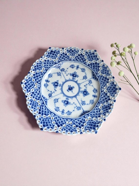 ロイヤルコペンハーゲン ブルーフルーテッド ダブルフルレースプレート